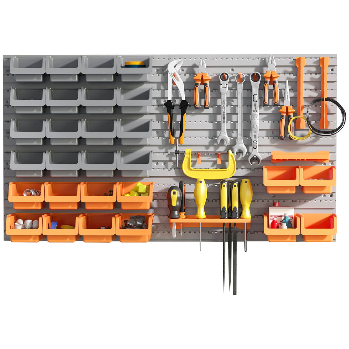 Orange 44-Piece Wall-Mounted Pegboard Tool Organizer with Bins and Hooks