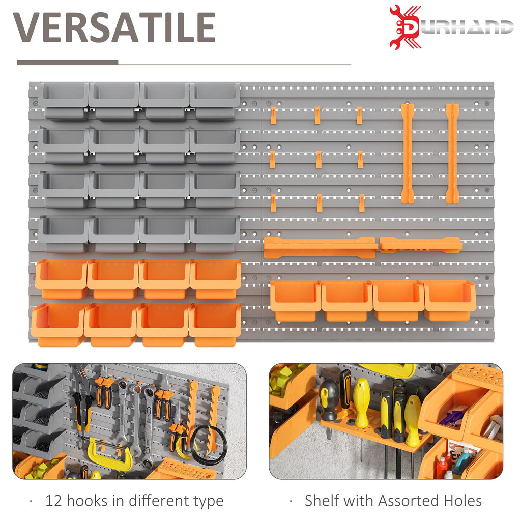 Orange 44-Piece Wall-Mounted Pegboard Tool Organizer with Bins and Hooks