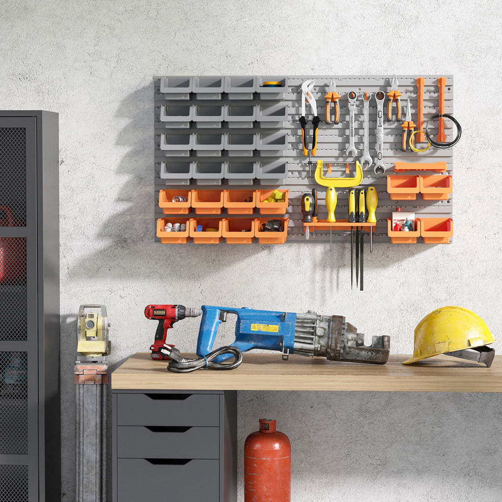 Orange 44-Piece Wall-Mounted Pegboard Tool Organizer with Bins and Hooks