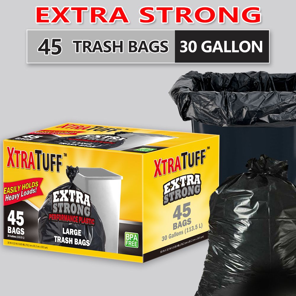 45-Pack 30-Gallon Puncture & Tear Resistant Trash Bags – Leak-Proof, Lemon Scented