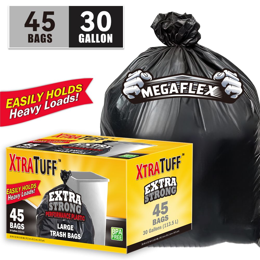 45-Pack 30-Gallon Puncture & Tear Resistant Trash Bags – Leak-Proof, Lemon Scented