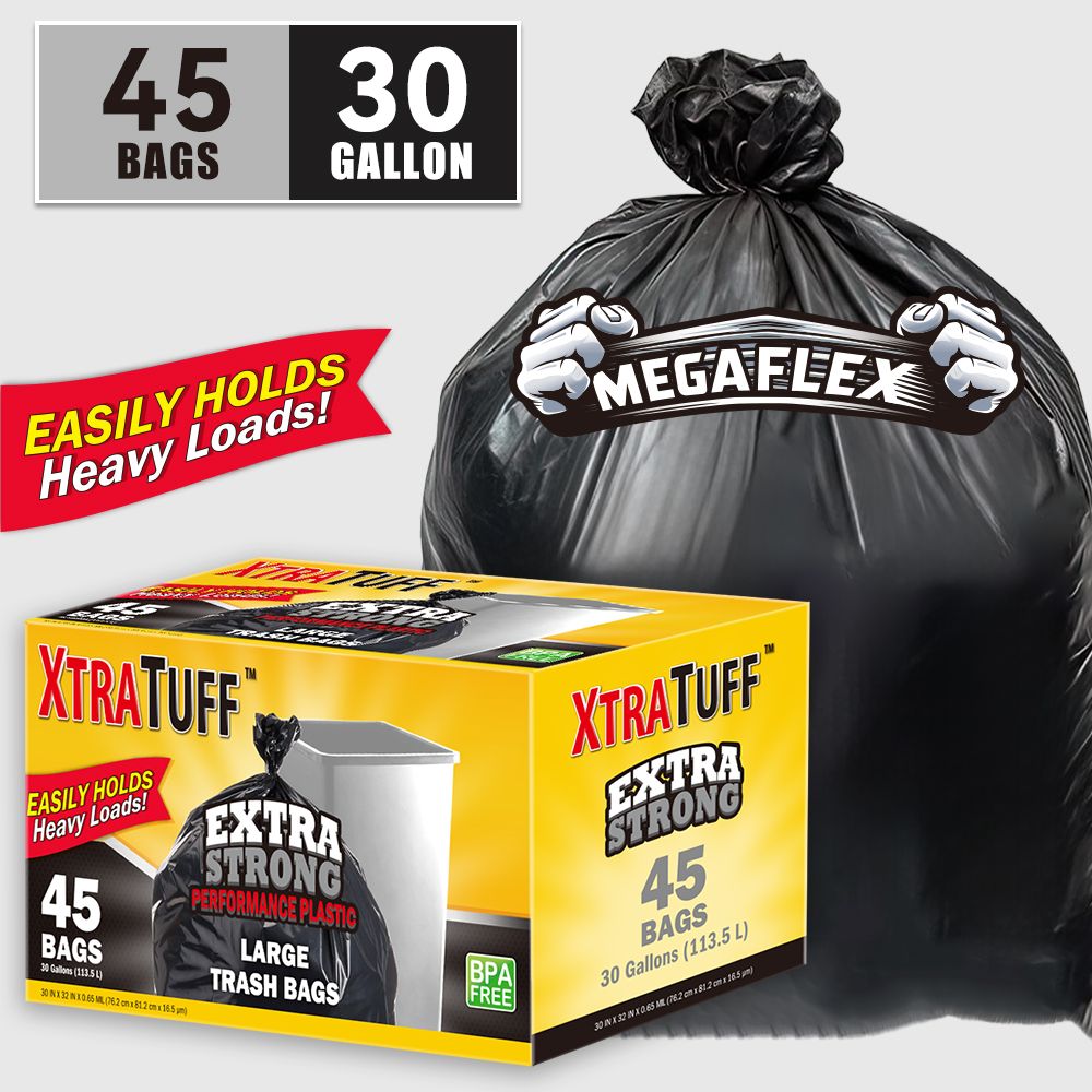45-Pack 30-Gallon Puncture & Tear Resistant Trash Bags – Leak-Proof, Lemon Scented