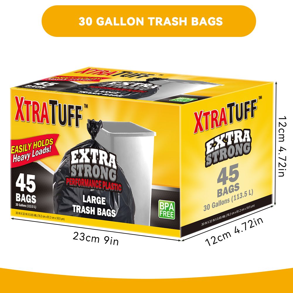45-Pack 30-Gallon Puncture & Tear Resistant Trash Bags – Leak-Proof, Lemon Scented