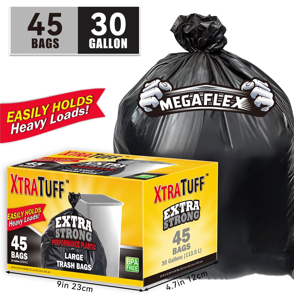 45-Pack 30-Gallon Puncture & Tear Resistant Trash Bags – Leak-Proof, Lemon Scented