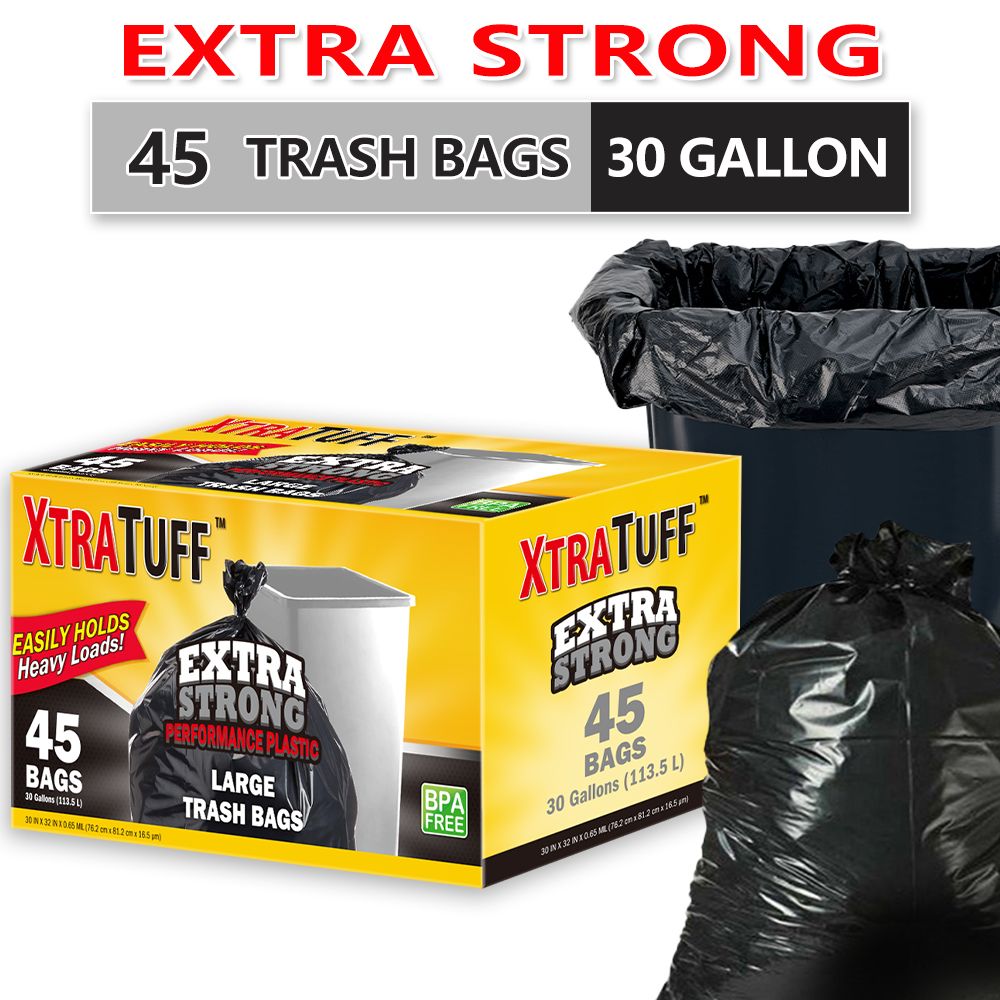 45-Pack 30-Gallon Puncture & Tear Resistant Trash Bags – Leak-Proof, Lemon Scented