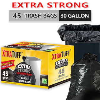 45-Pack 30-Gallon Puncture & Tear Resistant Trash Bags – Leak-Proof, Lemon Scented