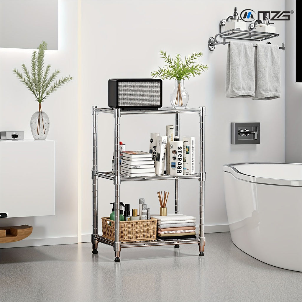 Adjustable 3-Tier Wire Storage Shelving Unit for Home and Office