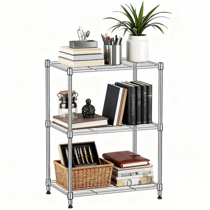 Adjustable 3-Tier Wire Storage Shelving Unit for Home and Office