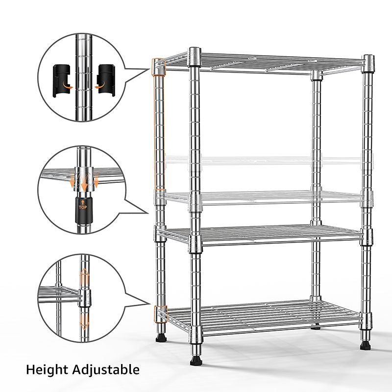 Adjustable 3-Tier Wire Storage Shelving Unit for Home and Office