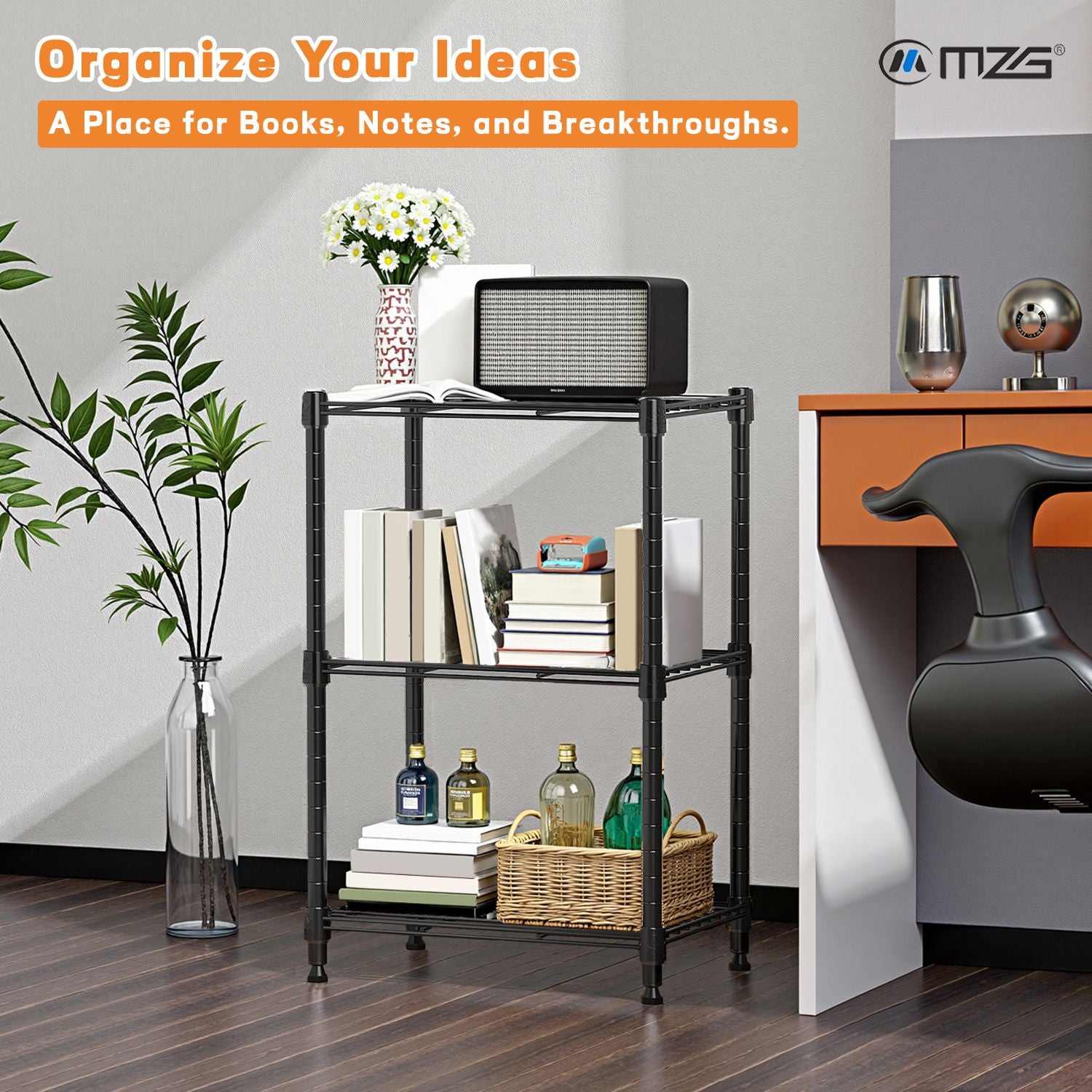Adjustable 3-Tier Wire Storage Shelving Unit for Home and Office