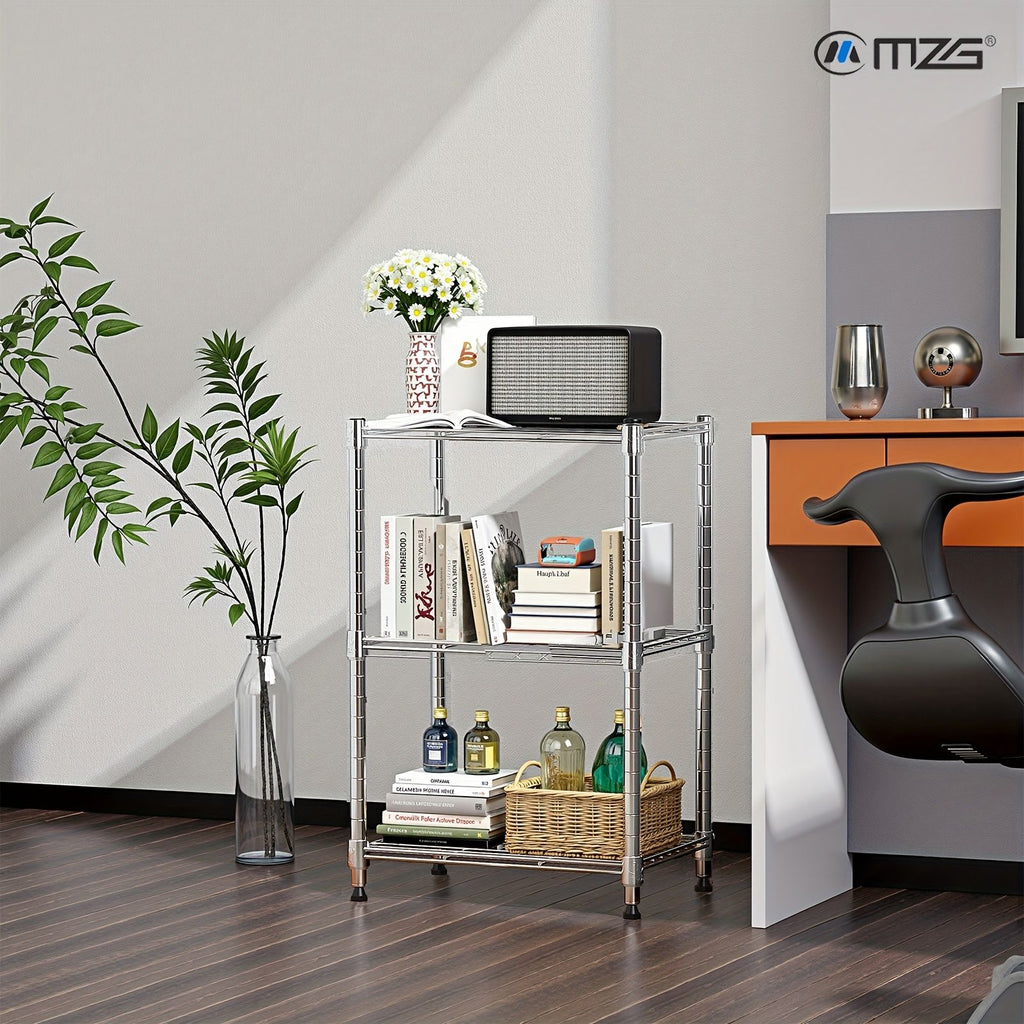 Adjustable 3-Tier Wire Storage Shelving Unit for Home and Office