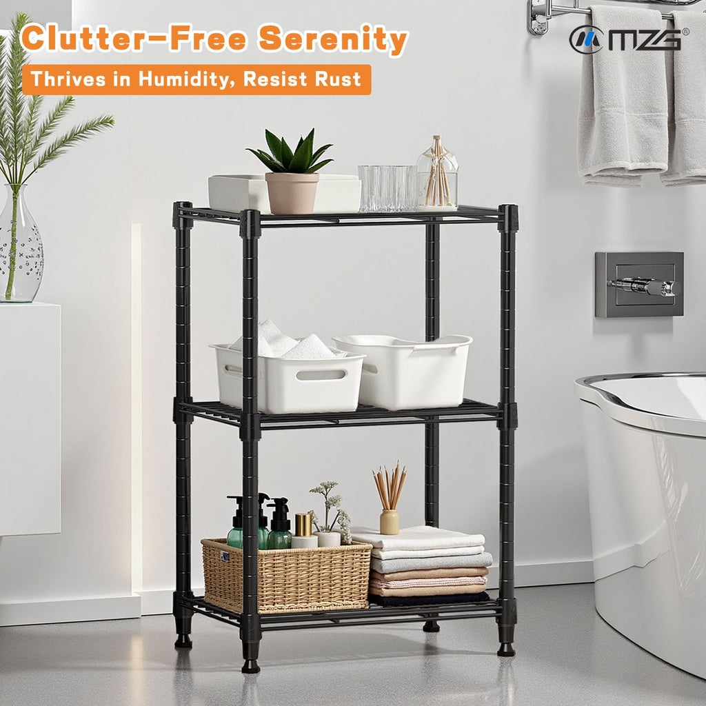 Adjustable 3-Tier Wire Storage Shelving Unit for Home and Office