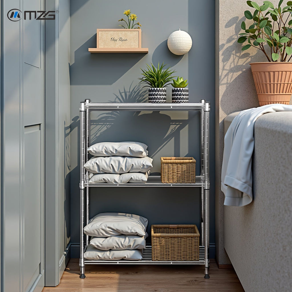 Adjustable 3-Tier Wire Storage Shelving Unit for Home and Office