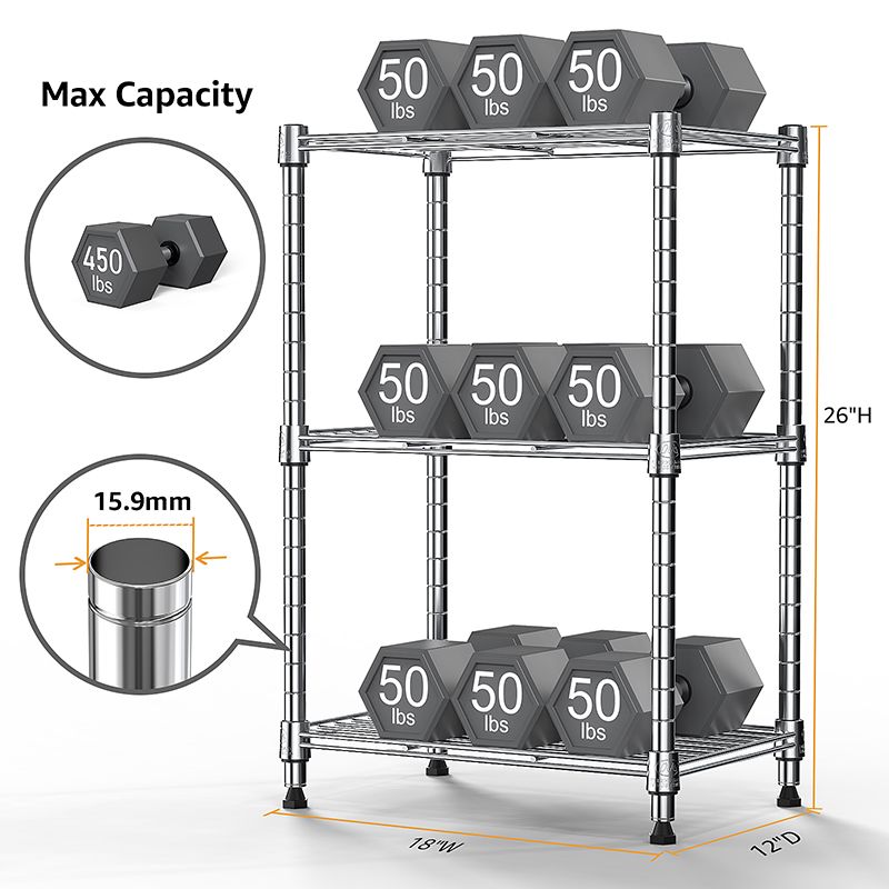 Adjustable 3-Tier Wire Storage Shelving Unit for Home and Office