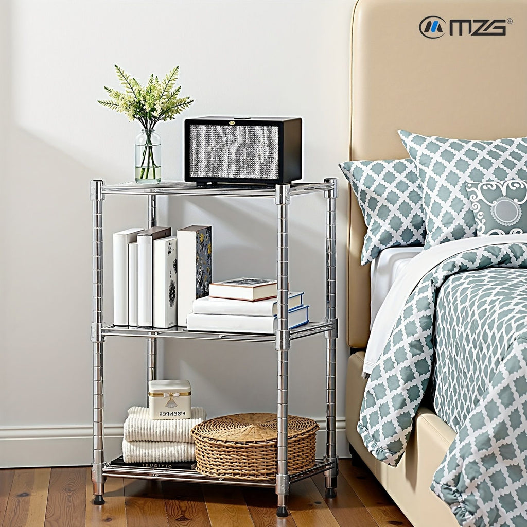 Adjustable 3-Tier Wire Storage Shelving Unit for Home and Office