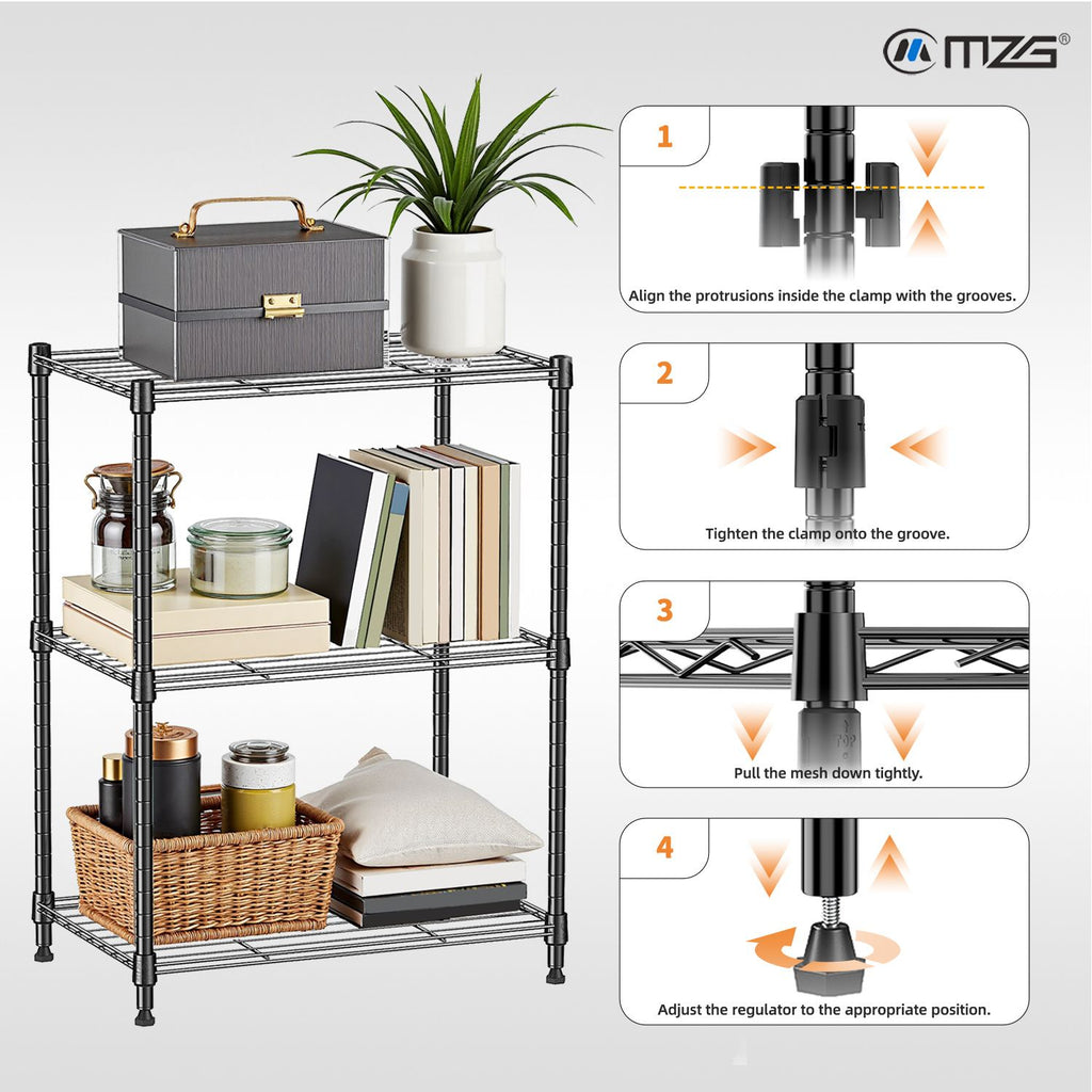 Adjustable 3-Tier Wire Storage Shelving Unit for Home and Office