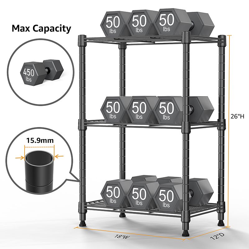 Adjustable 3-Tier Wire Storage Shelving Unit for Home and Office