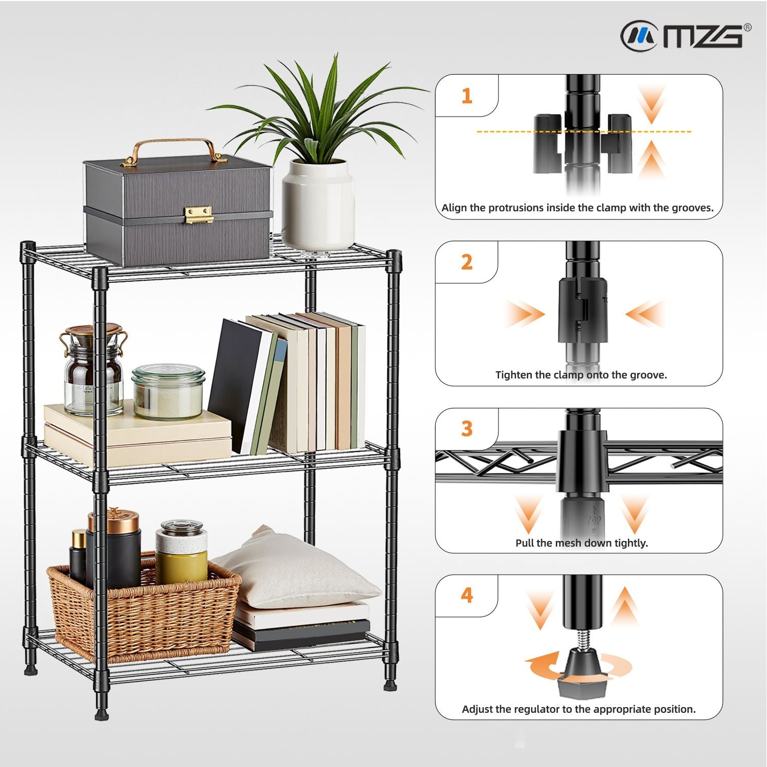 Adjustable 3-Tier Wire Storage Shelving Unit for Home and Office