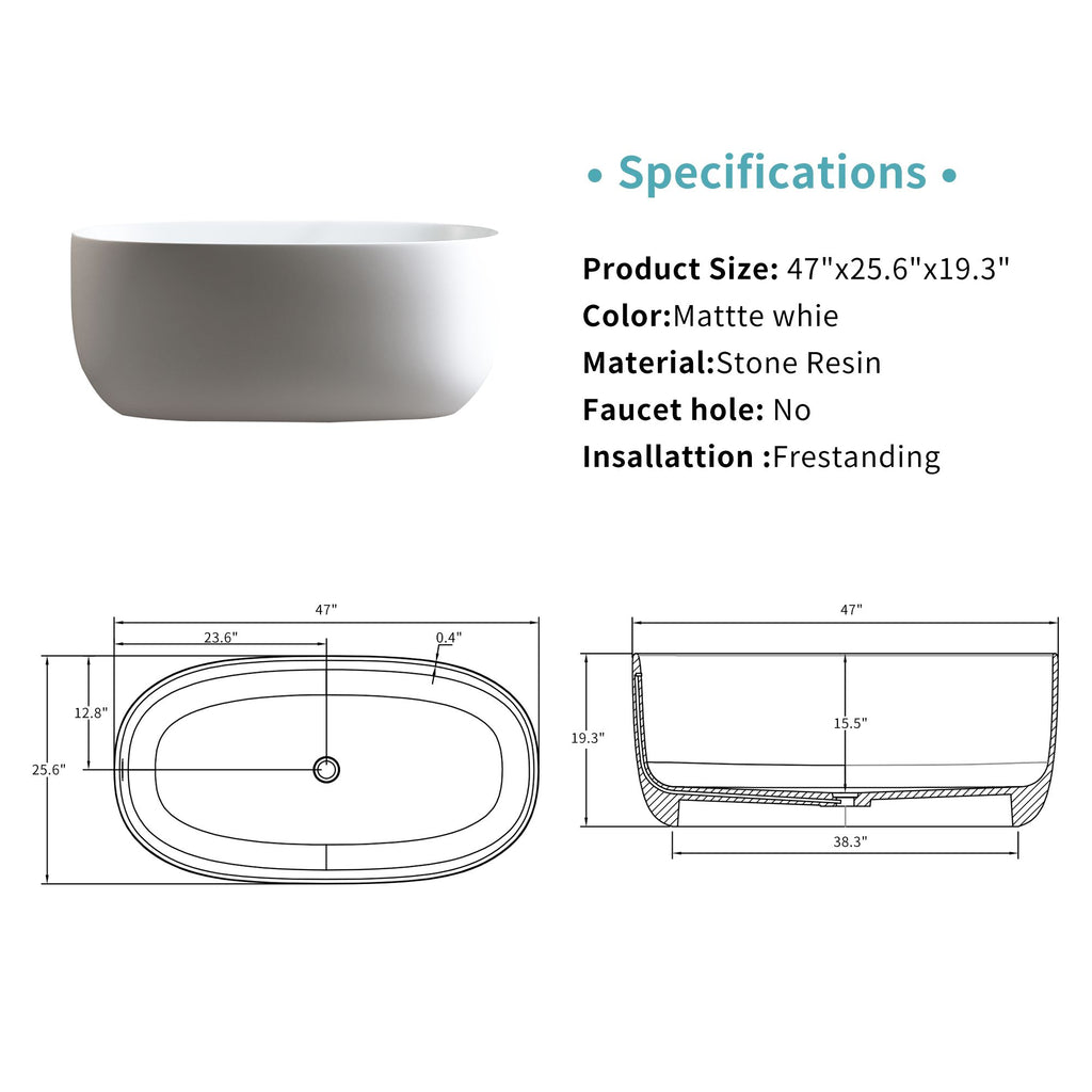Modern Matte White Freestanding Soaking Tub