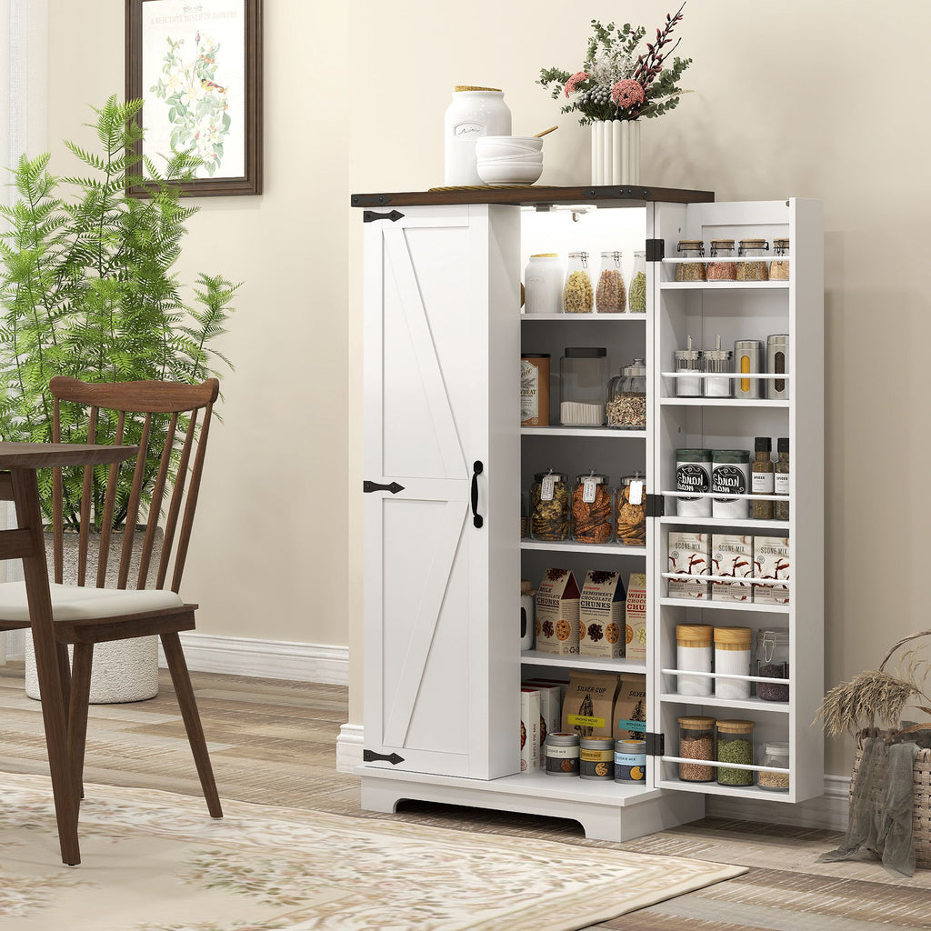 Farmhouse Pantry Cabinet with Motion-Activated LED Light