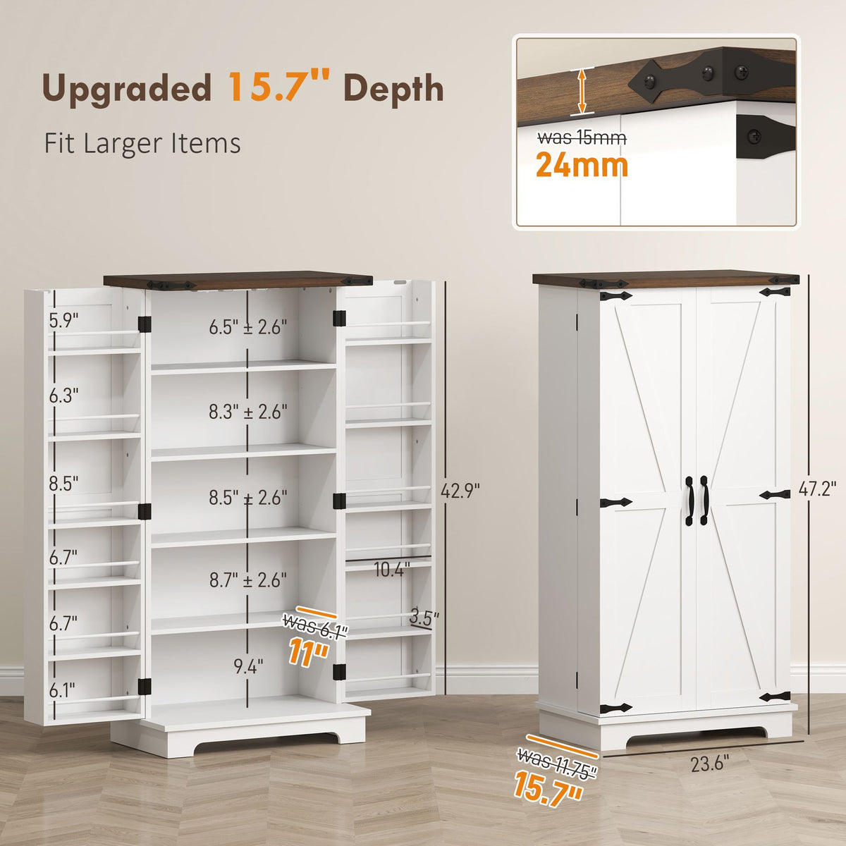 Farmhouse Pantry Cabinet with Motion-Activated LED Light