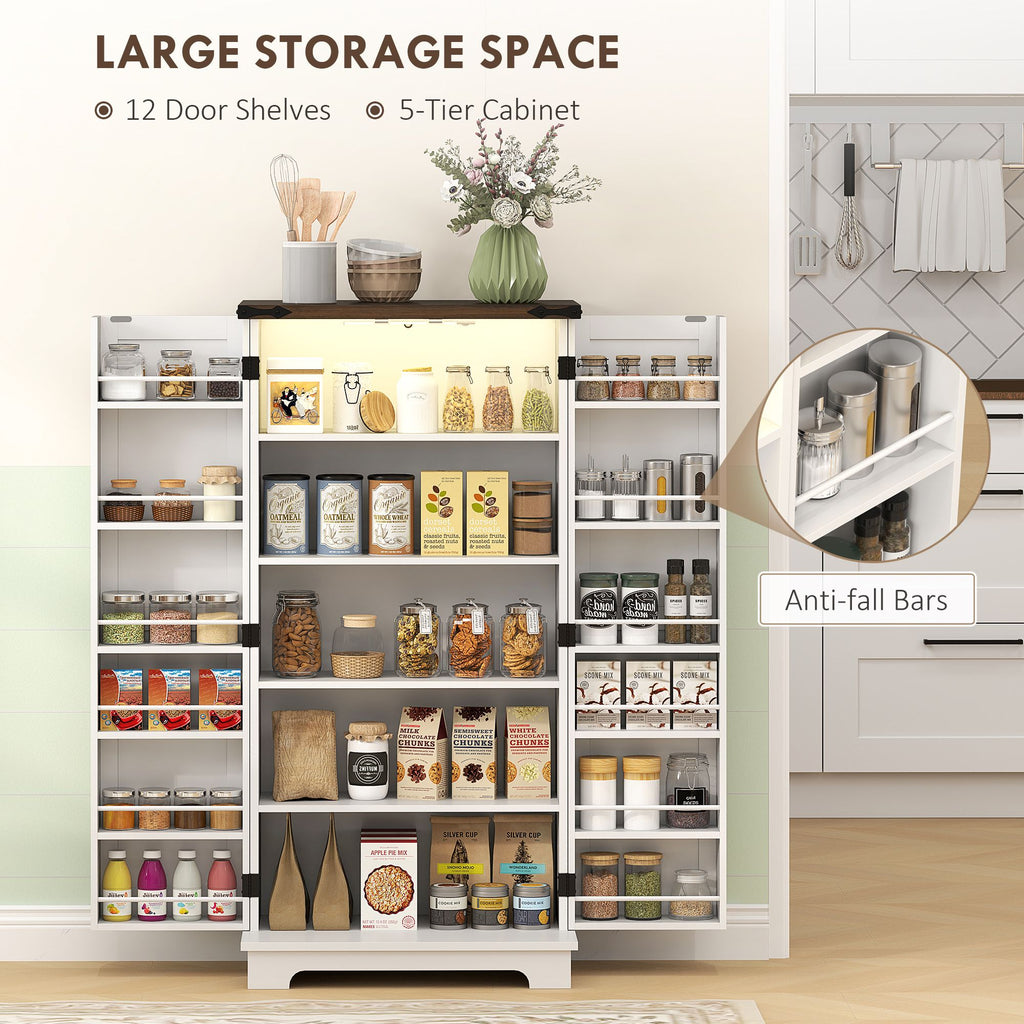 Farmhouse Pantry Cabinet with Motion-Activated LED Light