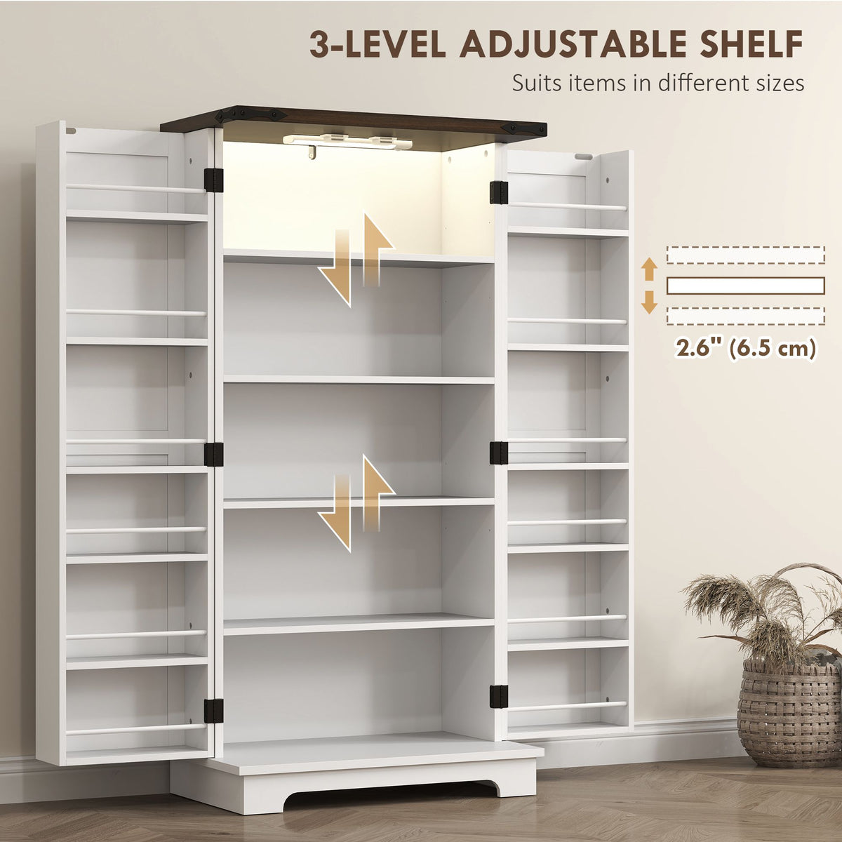 Farmhouse Pantry Cabinet with Motion-Activated LED Light