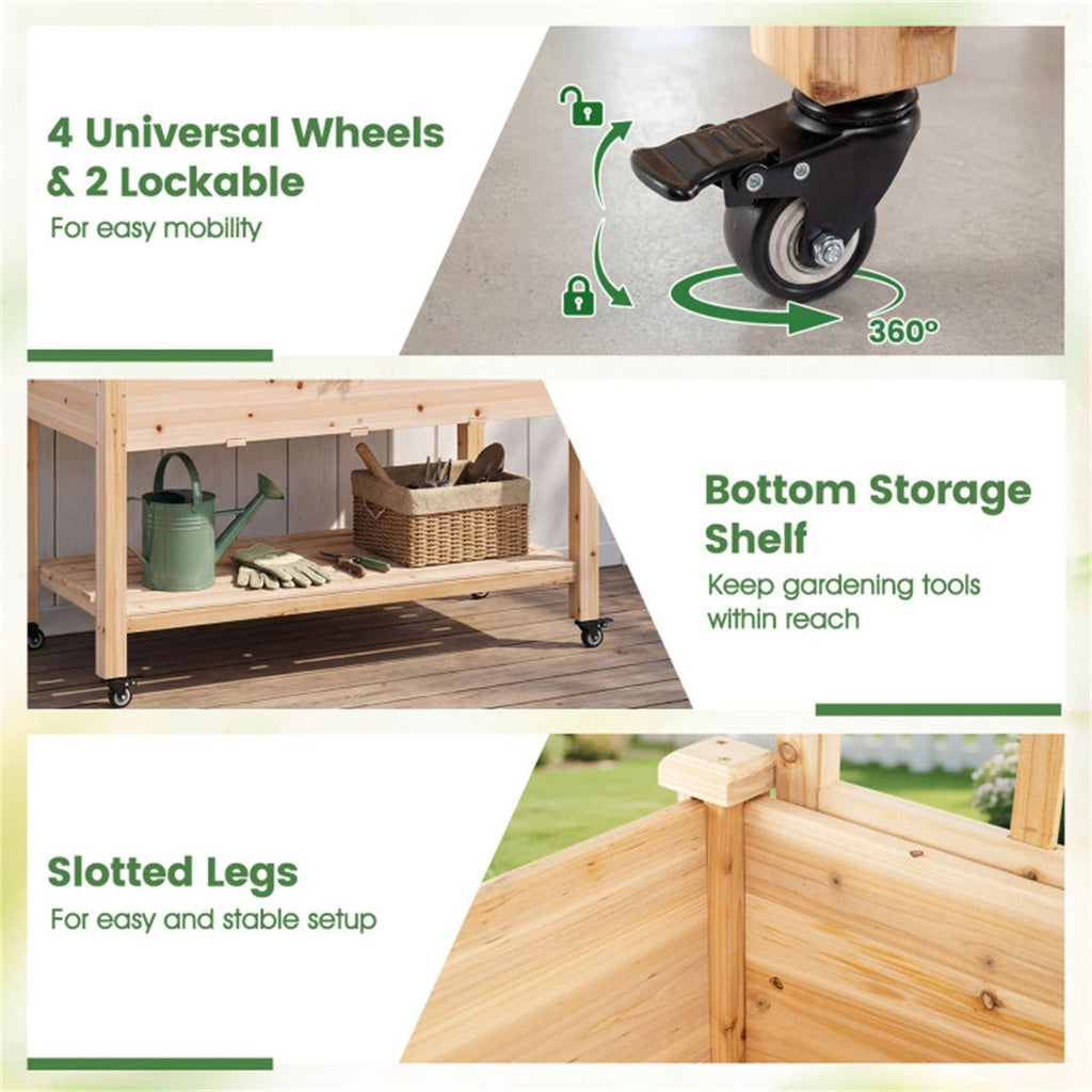 Mobile Raised Garden Bed with Trellis and Locking Wheels