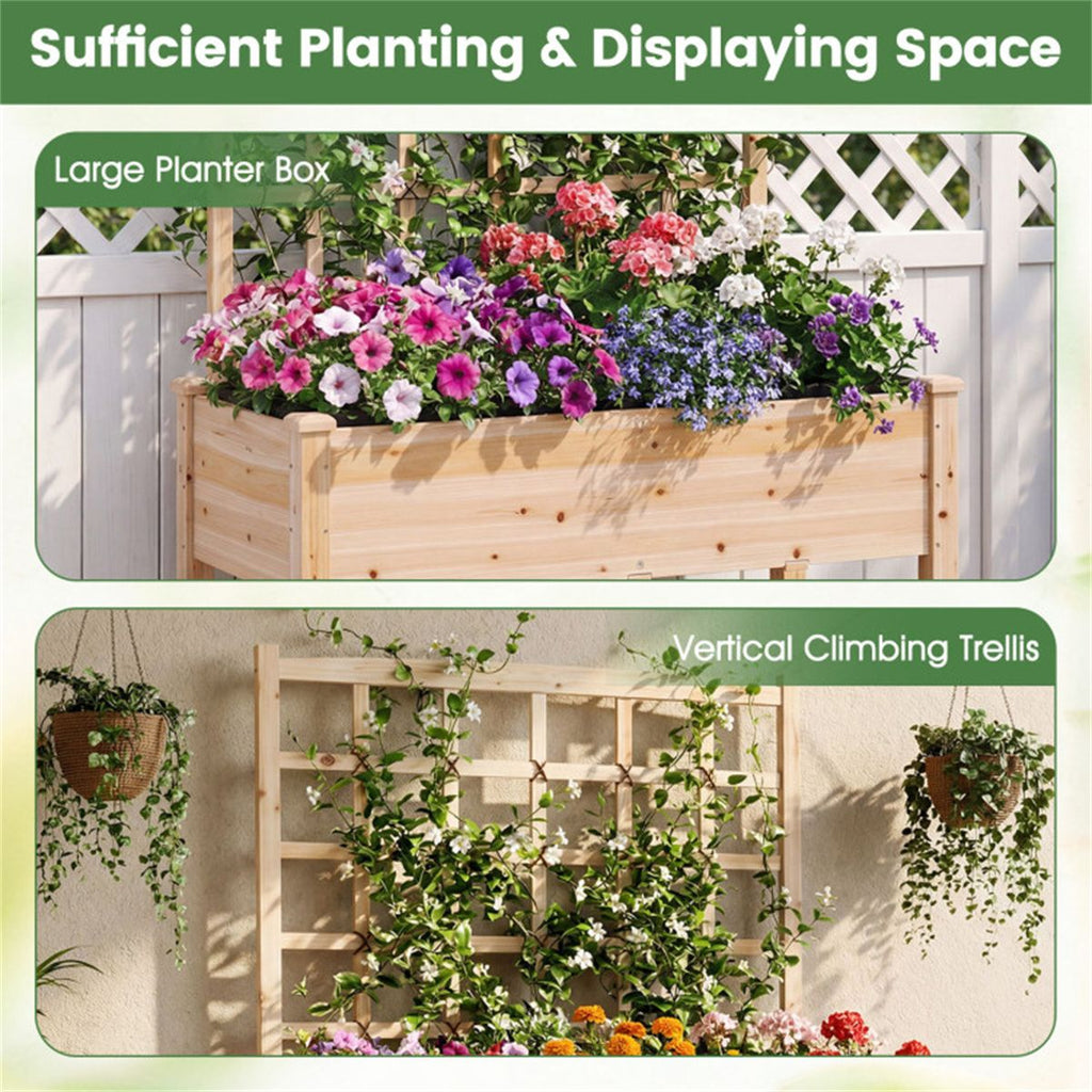 Mobile Raised Garden Bed with Trellis and Locking Wheels