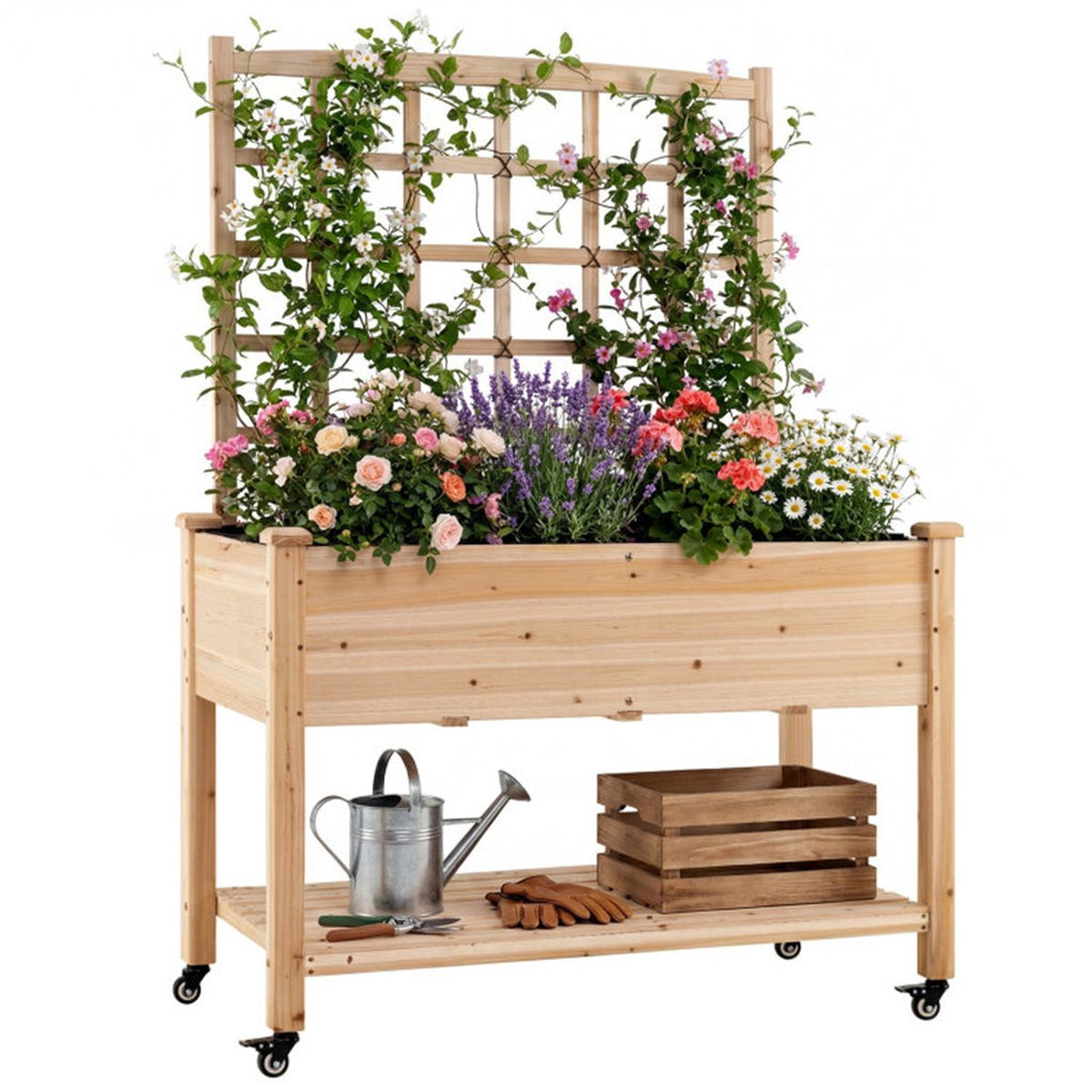 Mobile Raised Garden Bed with Trellis and Locking Wheels