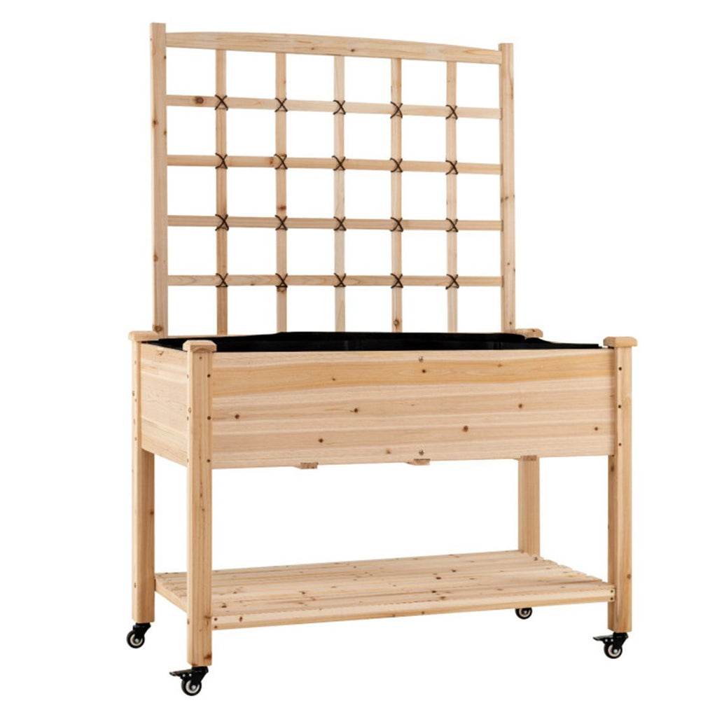 Mobile Raised Garden Bed with Trellis and Locking Wheels