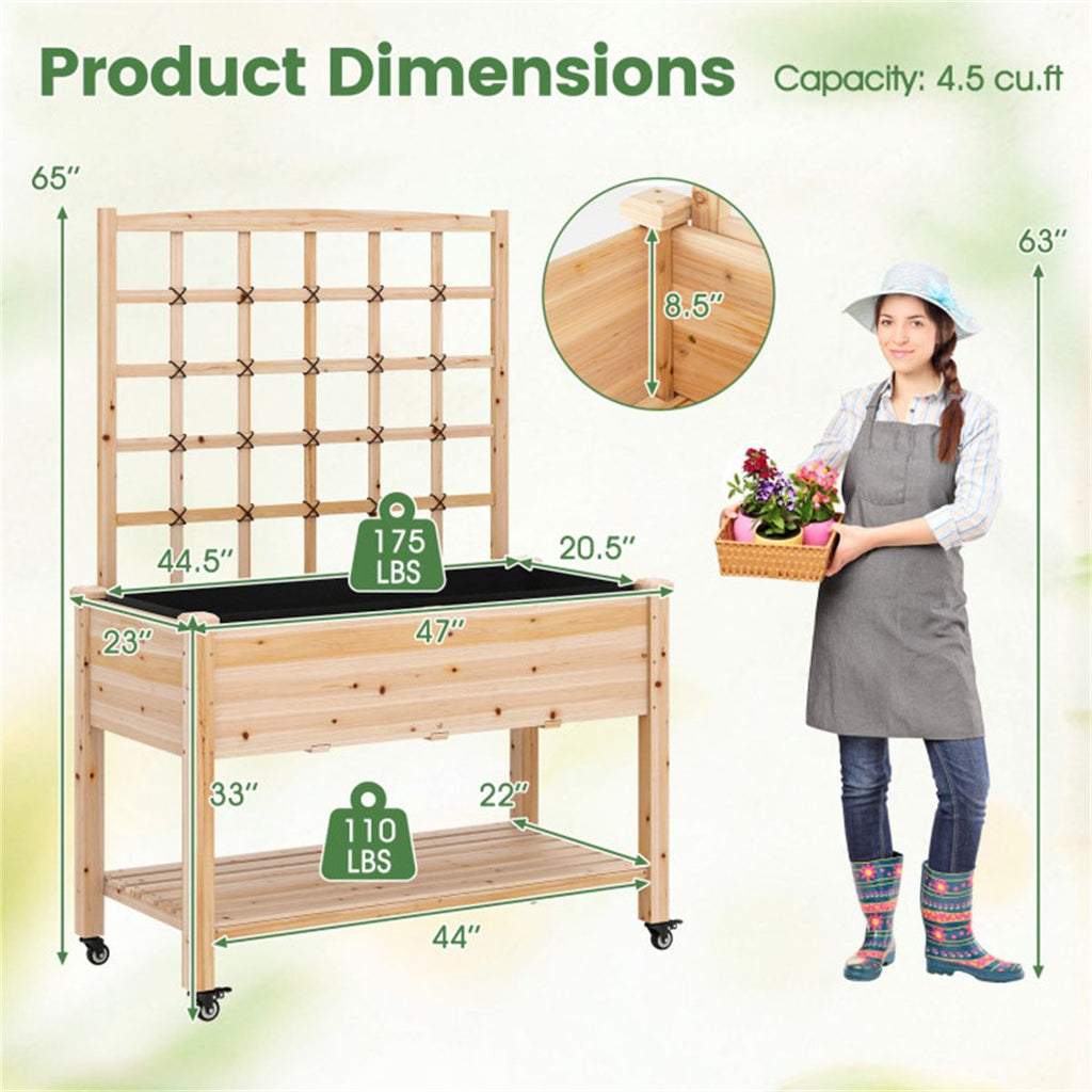 Mobile Raised Garden Bed with Trellis and Locking Wheels