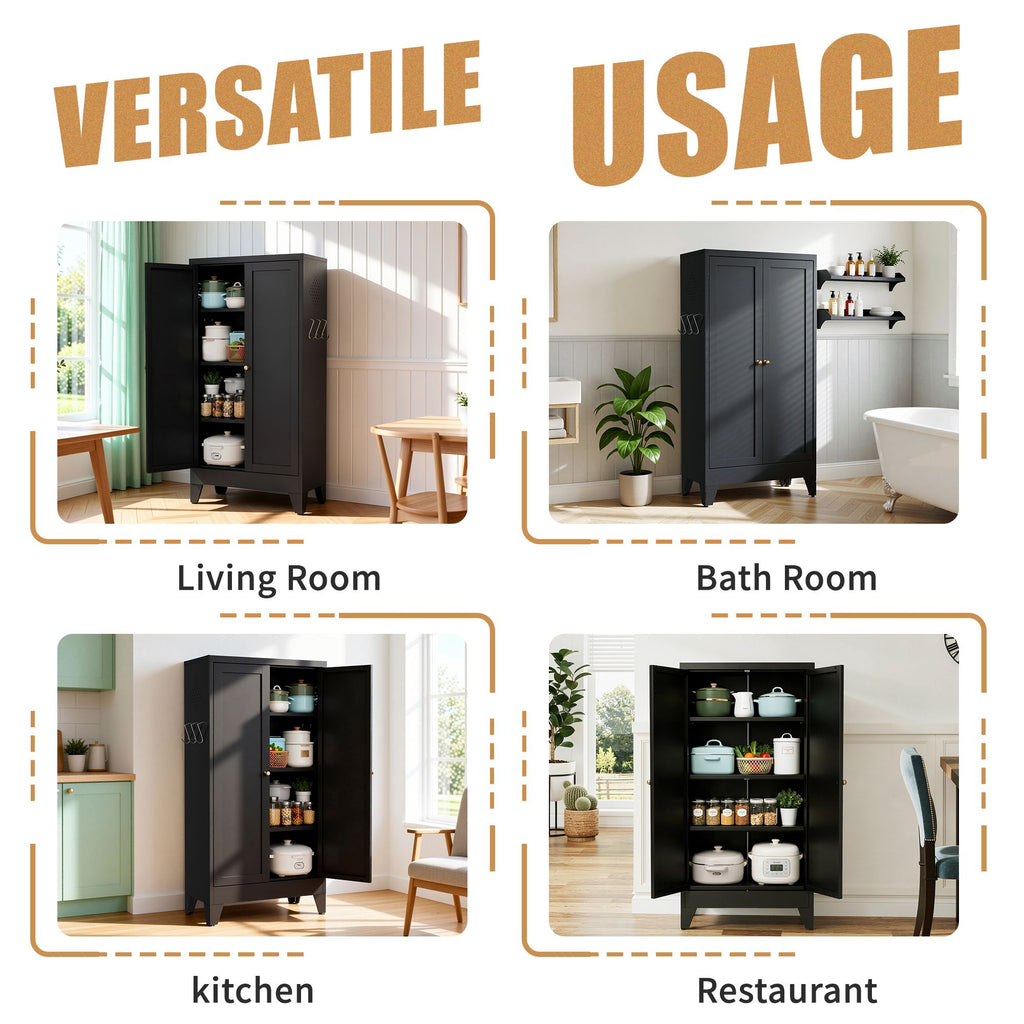 Freestanding Pantry Cabinet with Flexible Storage
