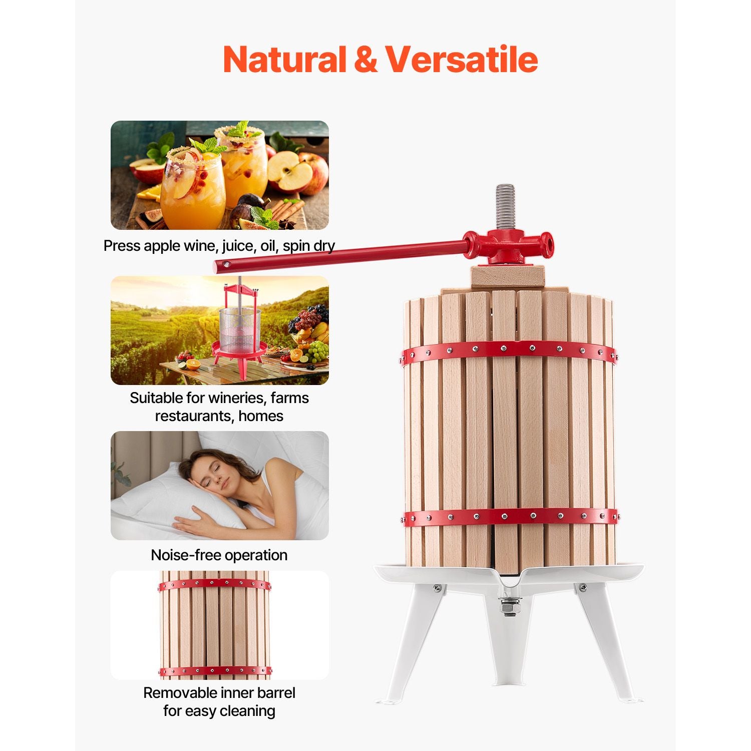 Premium 4.75 Gallon Fruit Wine Press - Solid Beechwood, Manual Juice Maker for Cider, Apple, Grape