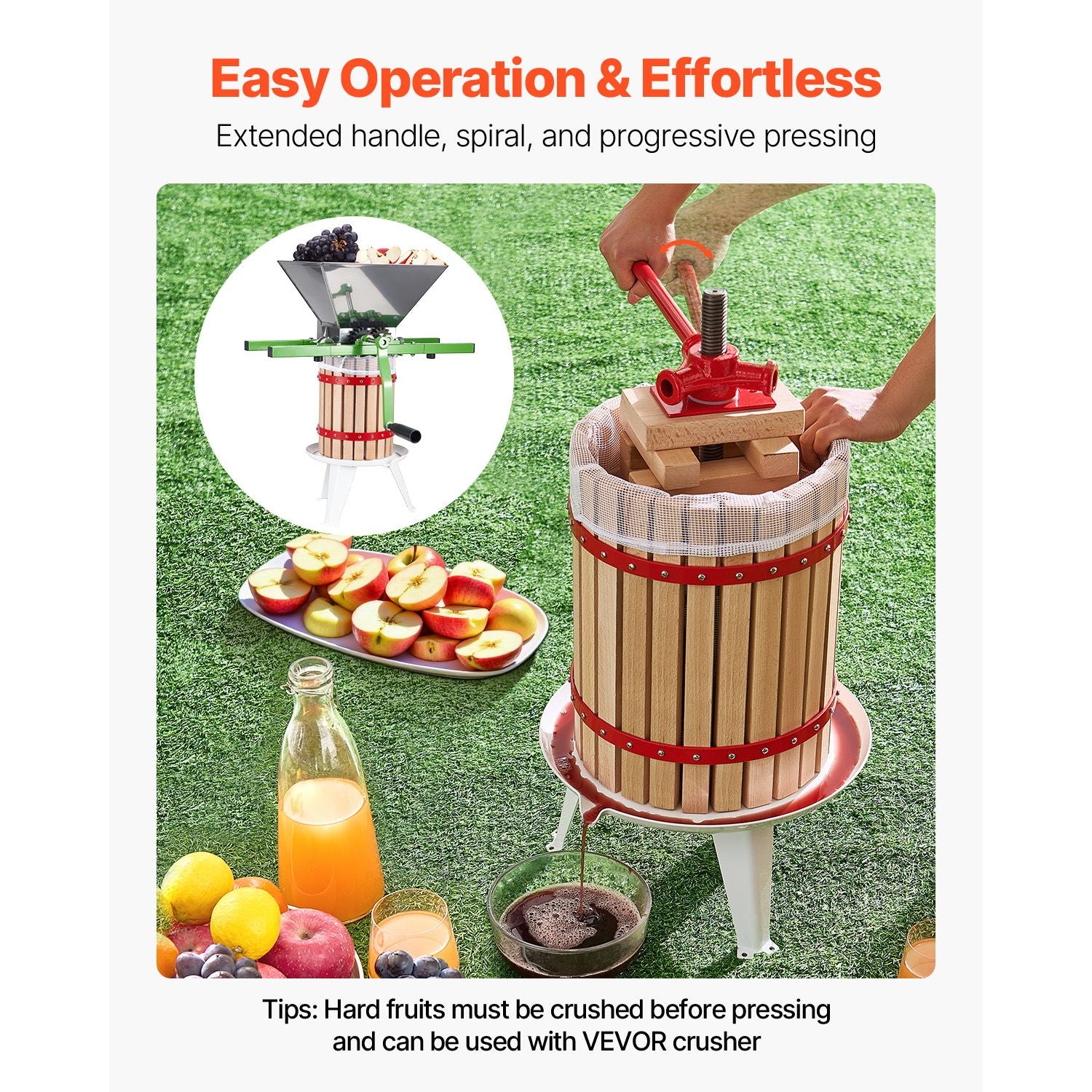 Premium 4.75 Gallon Fruit Wine Press - Solid Beechwood, Manual Juice Maker for Cider, Apple, Grape