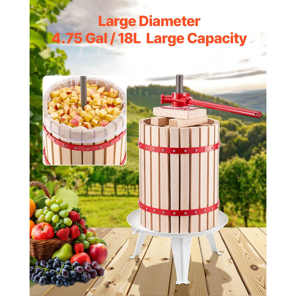 Premium 4.75 Gallon Fruit Wine Press - Solid Beechwood, Manual Juice Maker for Cider, Apple, Grape