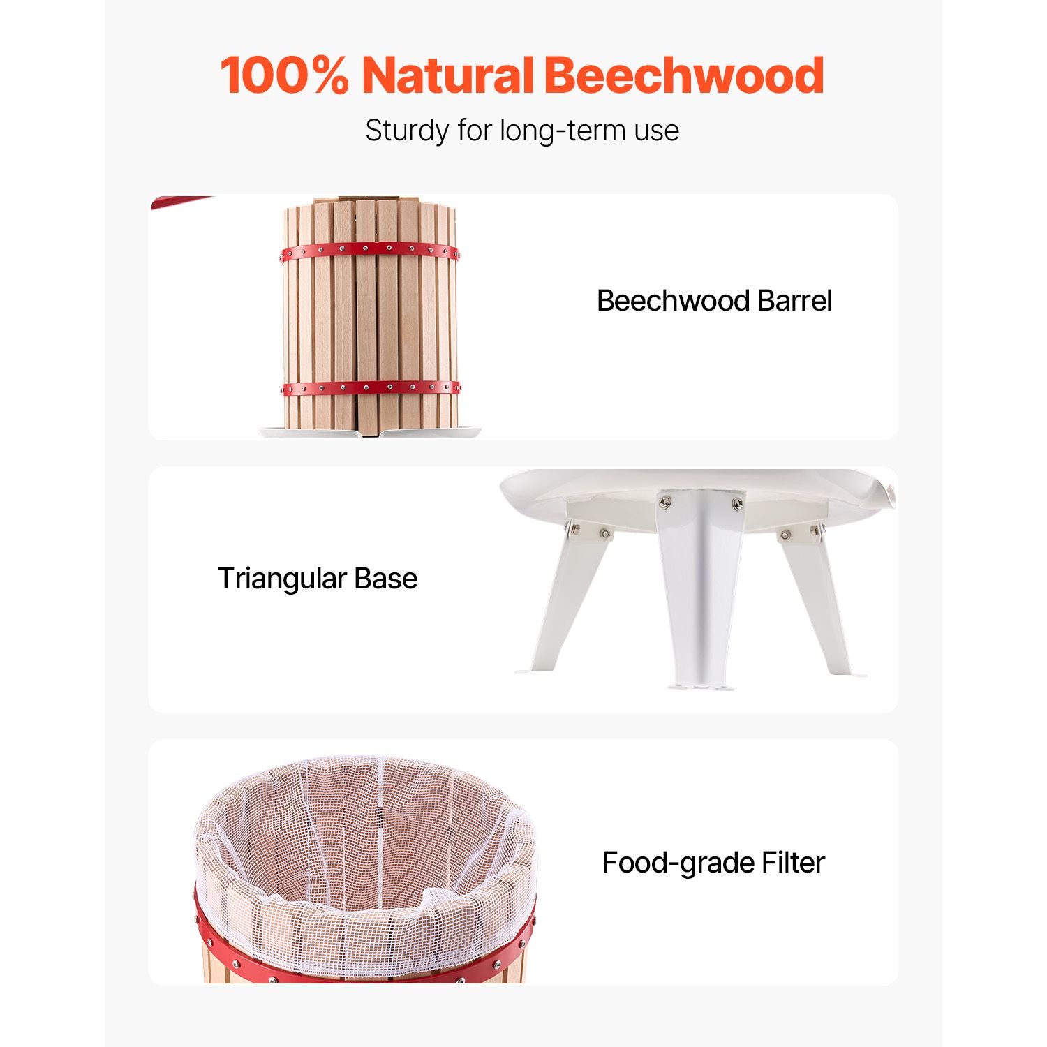 Premium 4.75 Gallon Fruit Wine Press - Solid Beechwood, Manual Juice Maker for Cider, Apple, Grape