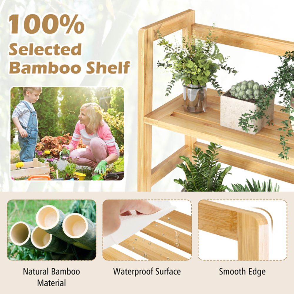 4-Tier Bamboo Bookcase with Ladder Design and Support Bars