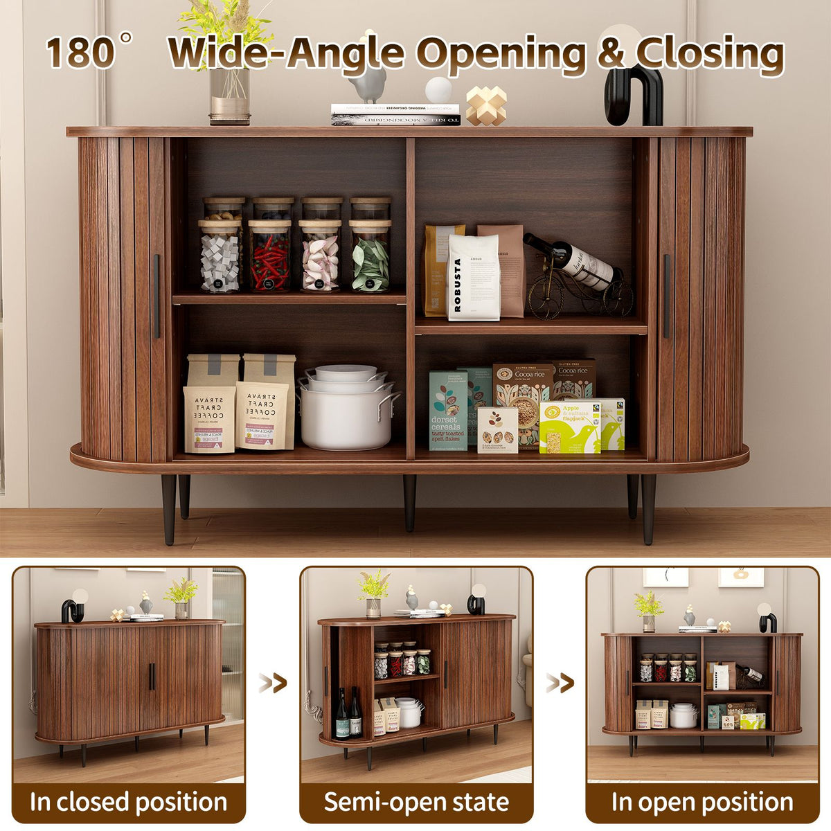 Modern Boho Fluted Sideboard with Sliding Tambour Doors