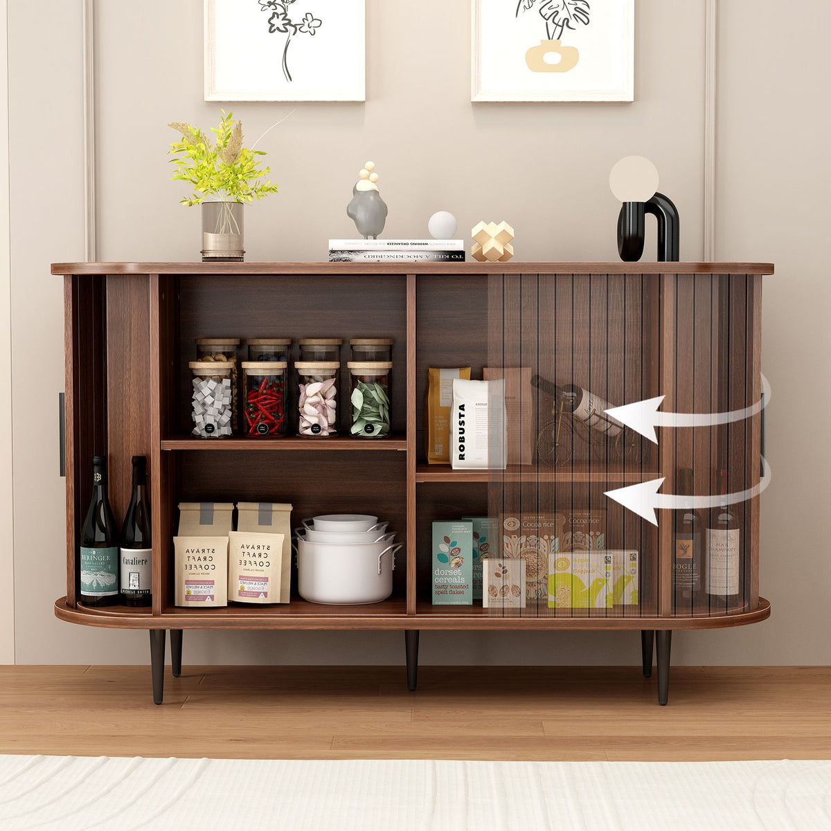 Modern Boho Fluted Sideboard with Sliding Tambour Doors