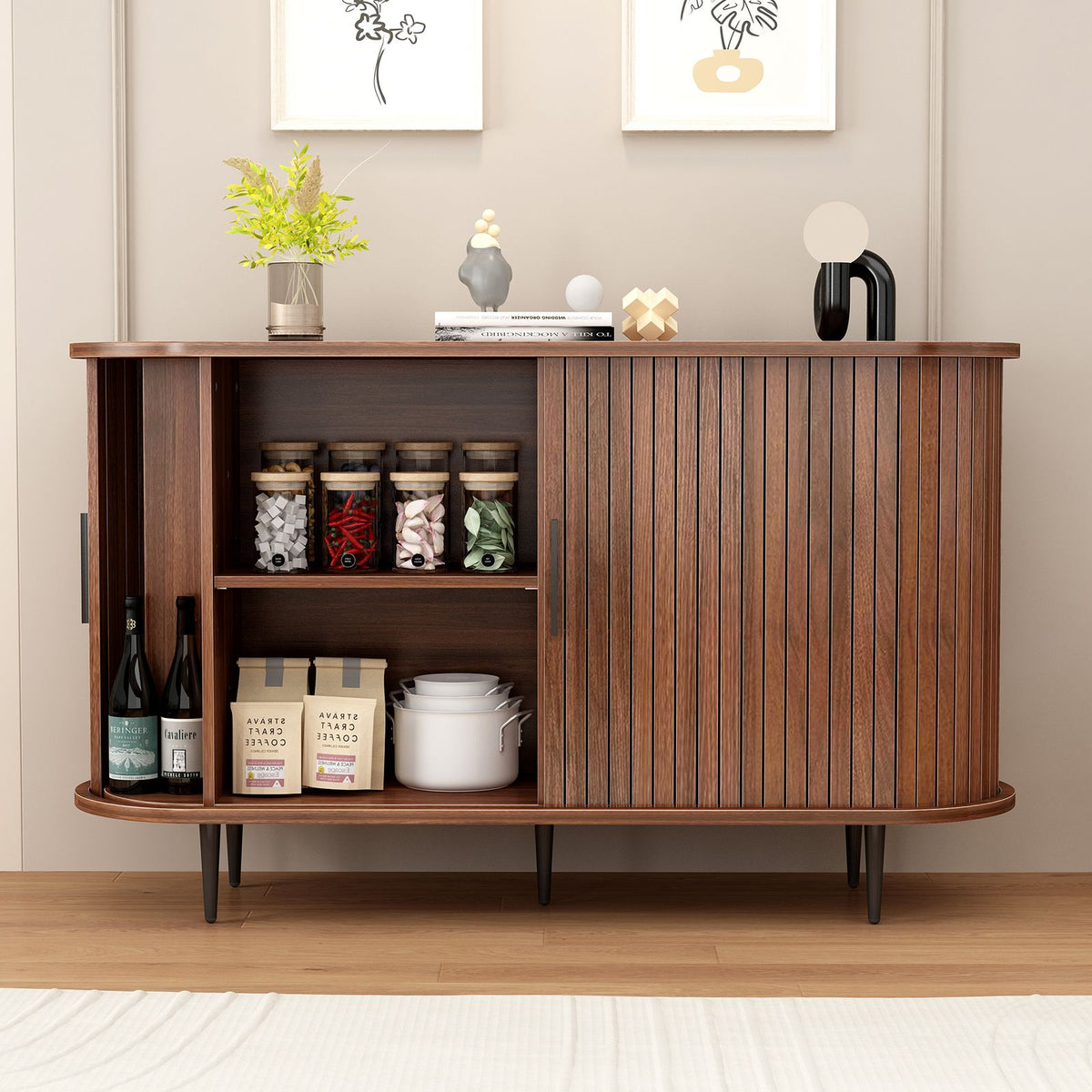 Modern Boho Fluted Sideboard with Sliding Tambour Doors