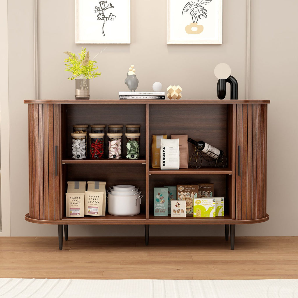 Modern Boho Fluted Sideboard with Sliding Tambour Doors