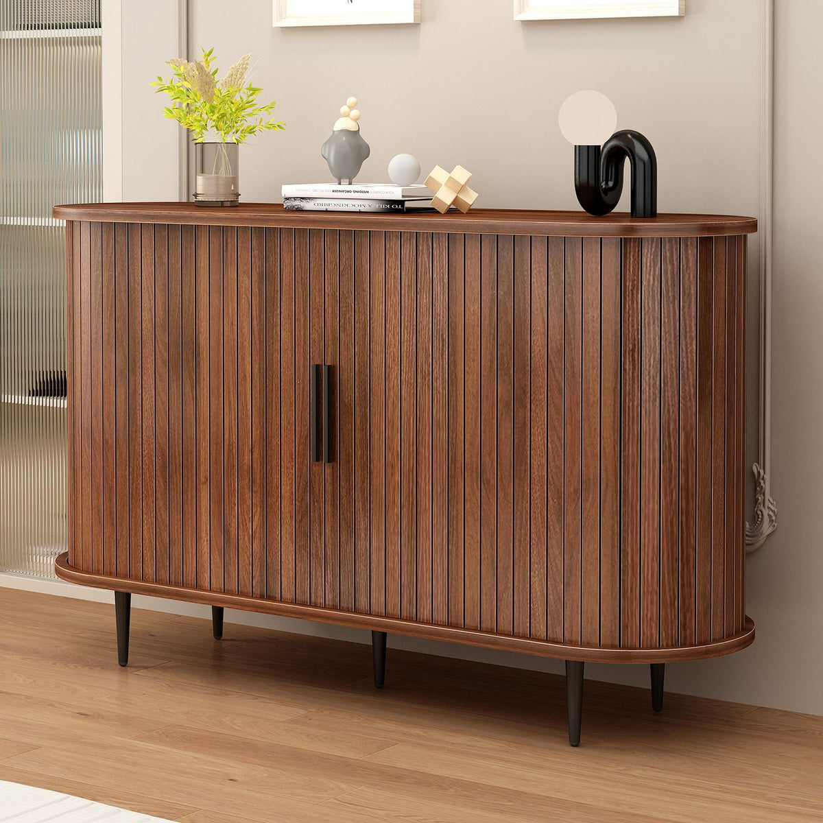 Modern Boho Fluted Sideboard with Sliding Tambour Doors