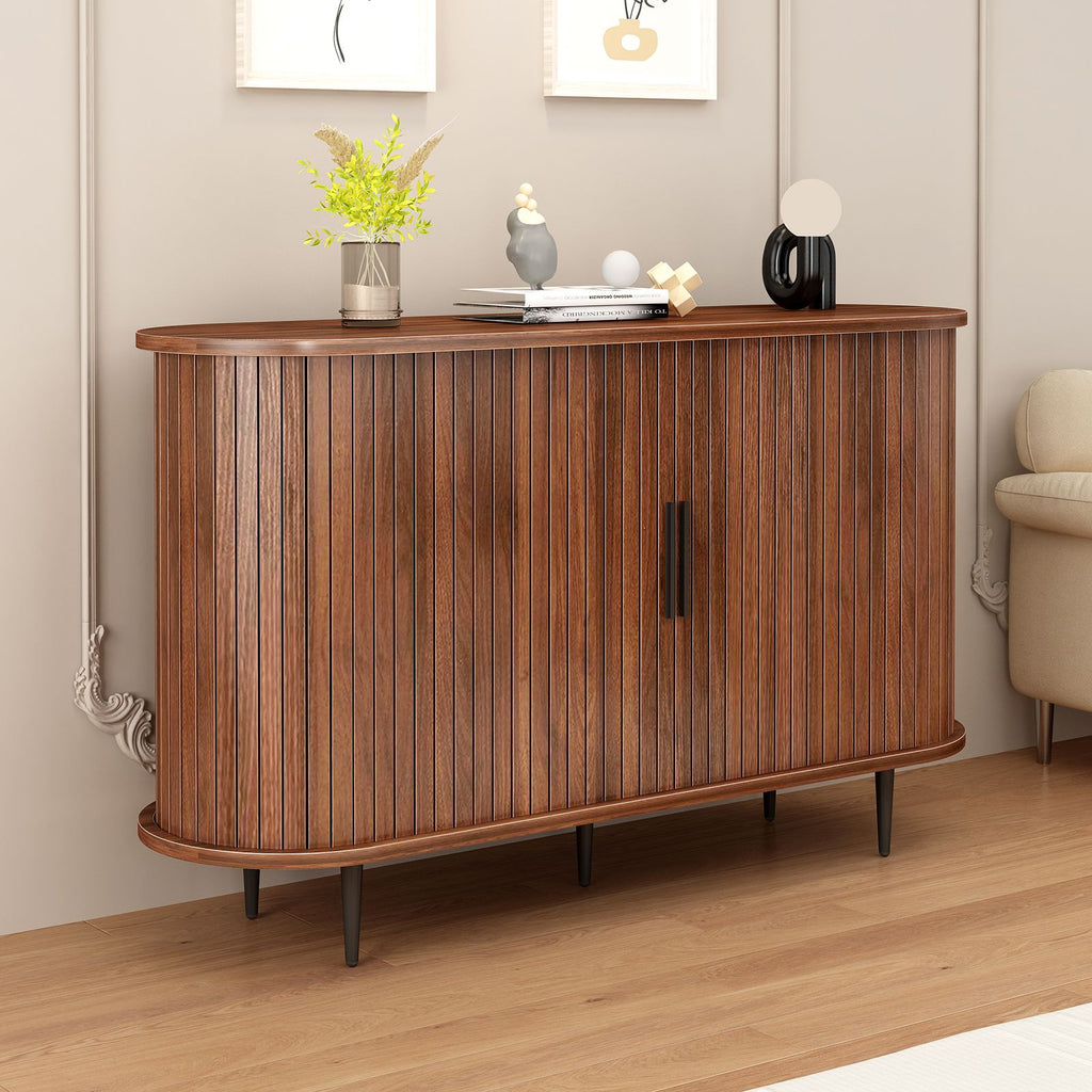Modern Boho Fluted Sideboard with Sliding Tambour Doors