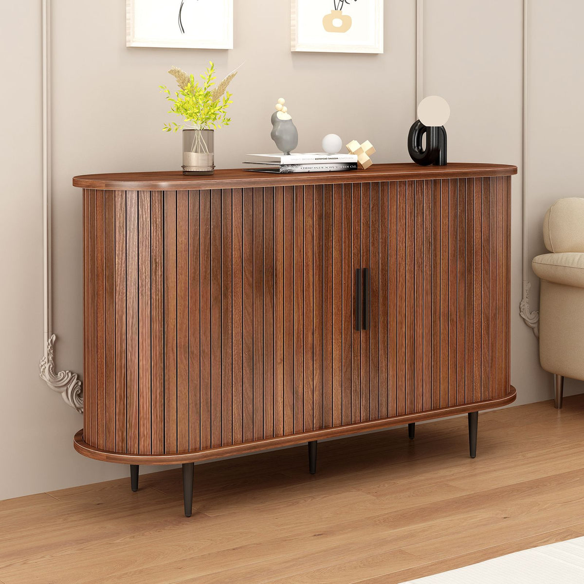Modern Boho Fluted Sideboard with Sliding Tambour Doors