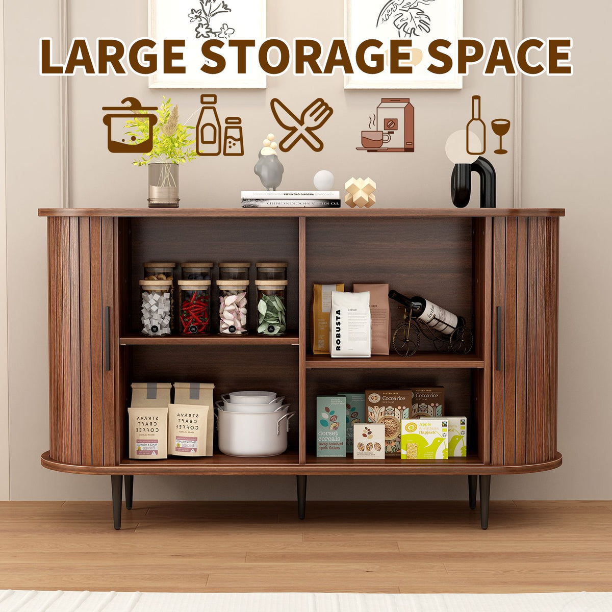 Modern Boho Fluted Sideboard with Sliding Tambour Doors