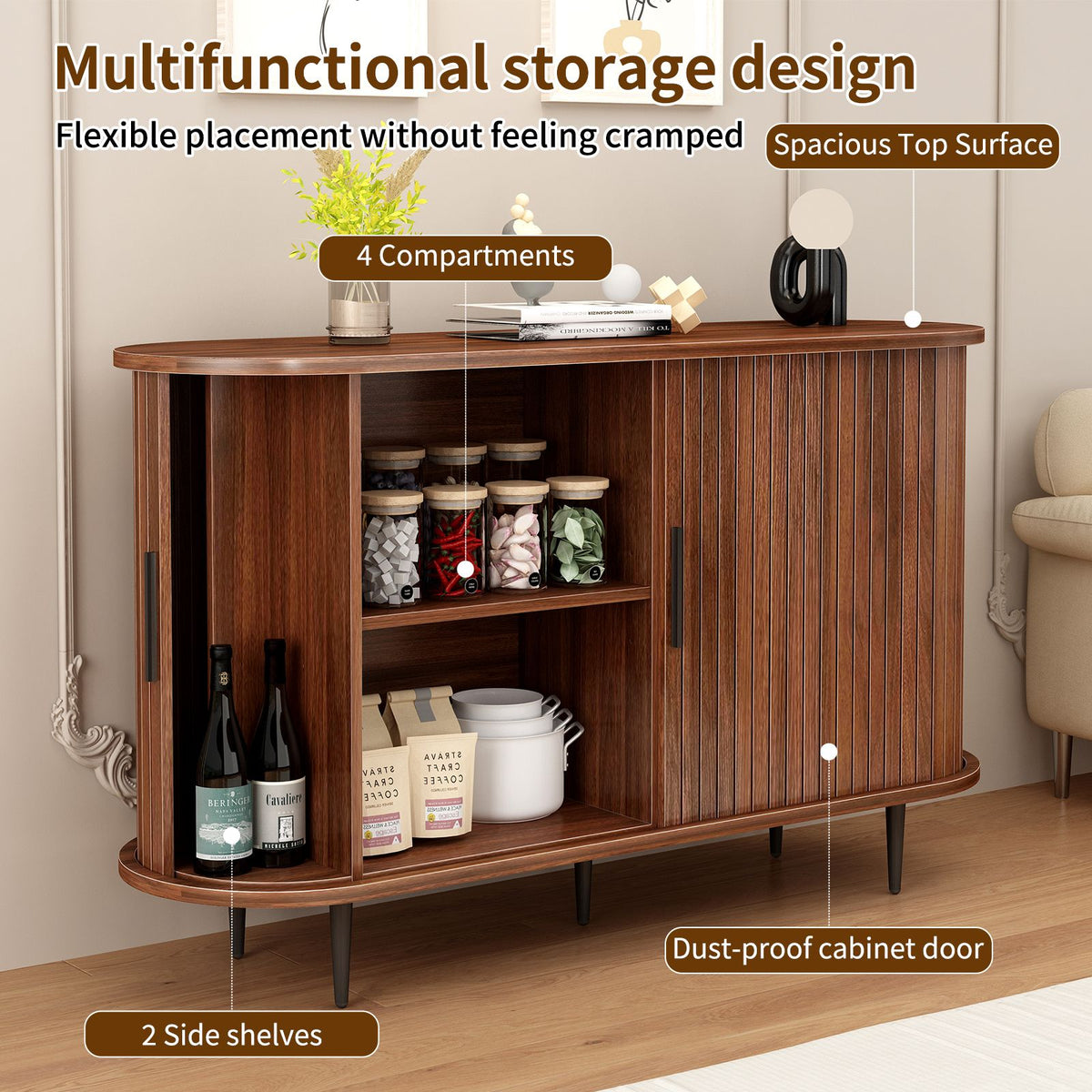 Modern Boho Fluted Sideboard with Sliding Tambour Doors