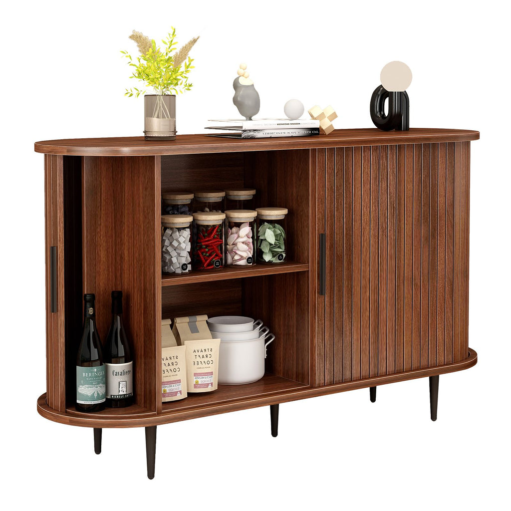 Modern Boho Fluted Sideboard with Sliding Tambour Doors