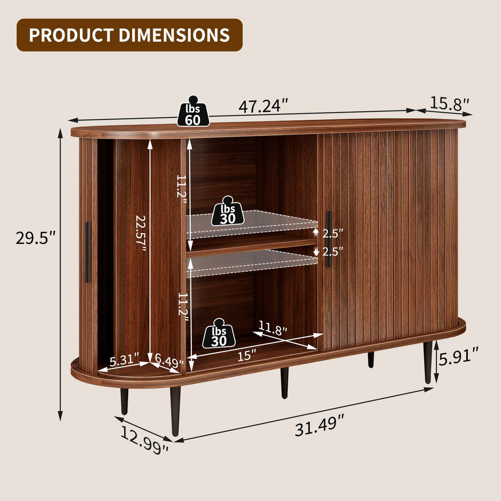 Modern Boho Fluted Sideboard with Sliding Tambour Doors