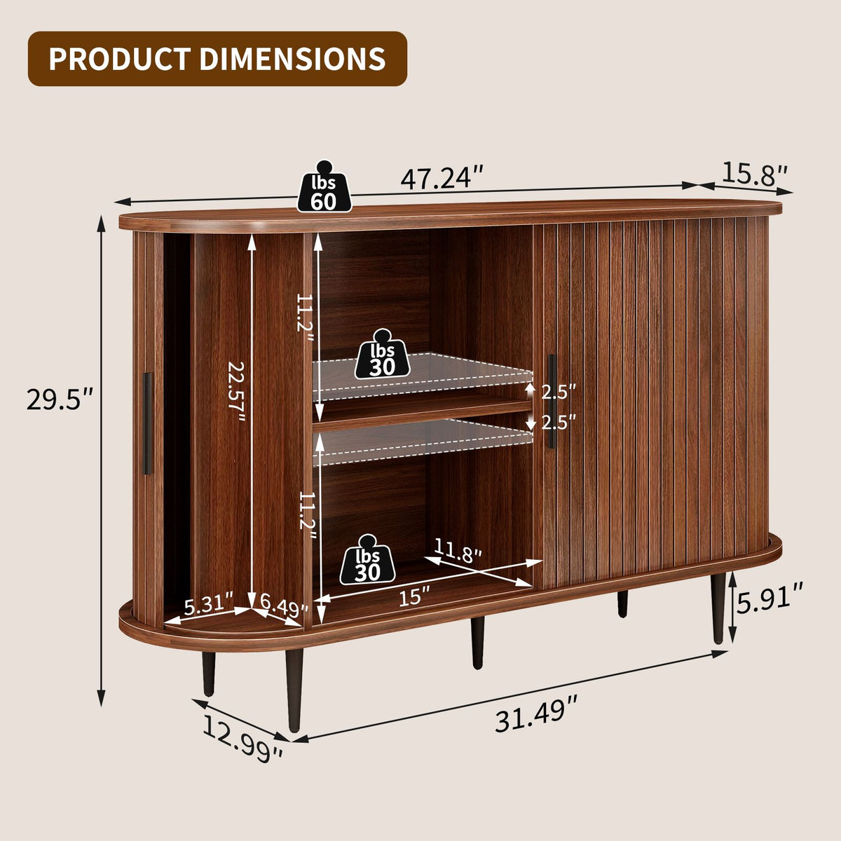 Modern Boho Fluted Sideboard with Sliding Tambour Doors